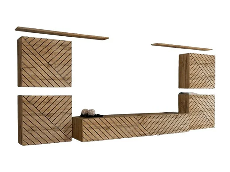 Wohnzimmermöbel-Set SWITCH IV – Wotan-Eiche – Gefräste Oberflächen – Modernes Design