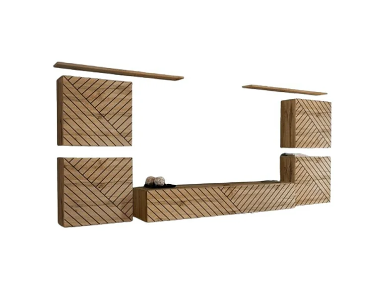 Ensemble meuble salon SWITCH IV – Chêne Wotan – Finitions fraisées – Design moderne
