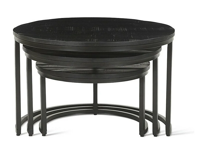 Table basse ARNOLD – Lot de 3 tables gigognes rondes – Noir et bois – Style contemporain