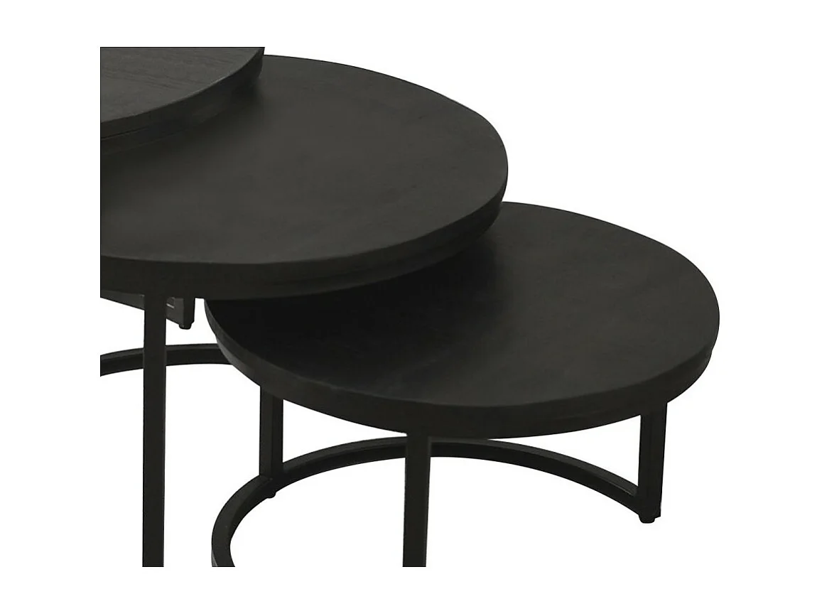 Table basse ARNOLD – Lot de 3 tables gigognes rondes – Noir et bois – Style contemporain