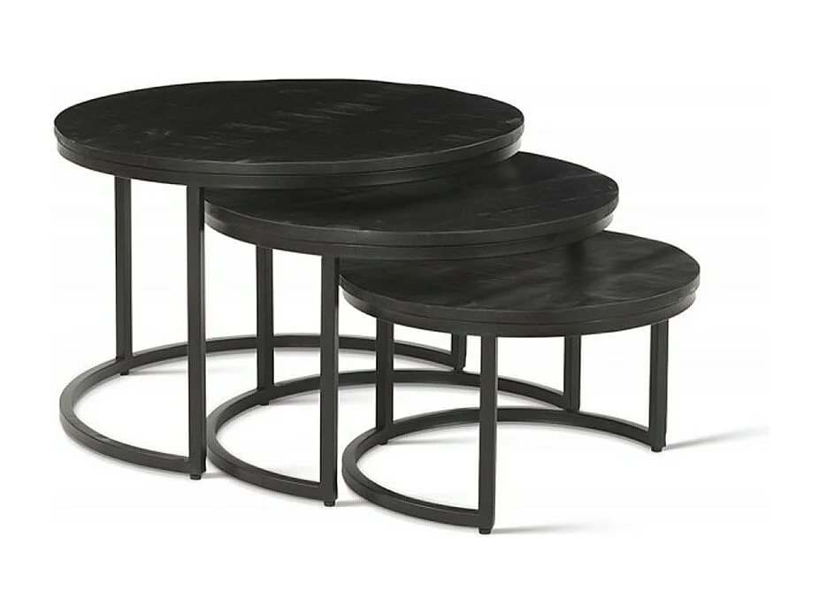 Table basse ARNOLD – Lot de 3 tables gigognes rondes – Noir et bois – Style contemporain
