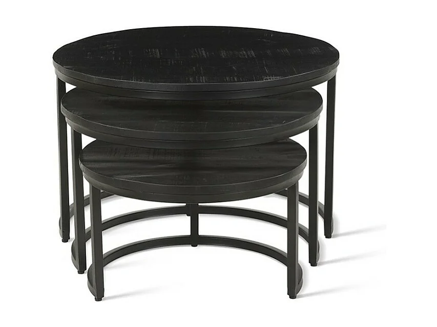 Table basse ARNOLD – Lot de 3 tables gigognes rondes – Noir et bois – Style contemporain