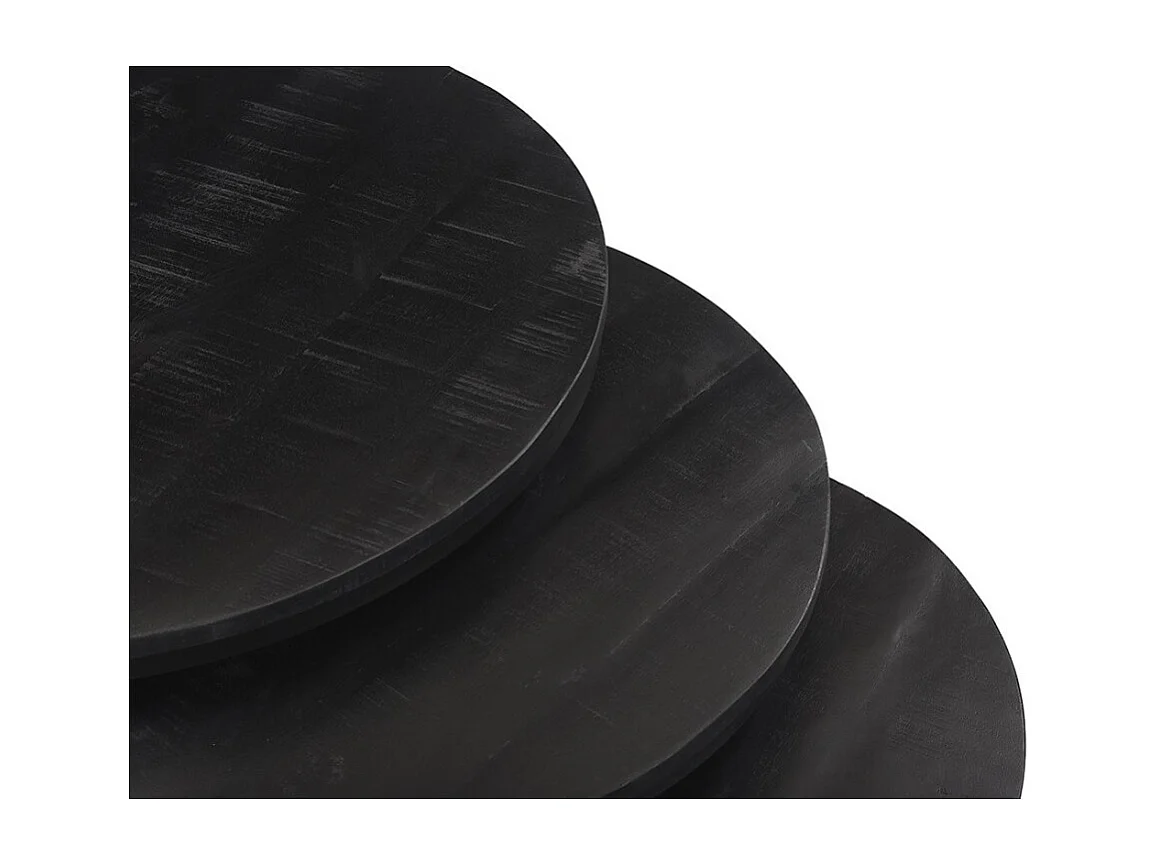 Table basse ARNOLD – Lot de 3 tables gigognes rondes – Noir et bois – Style contemporain