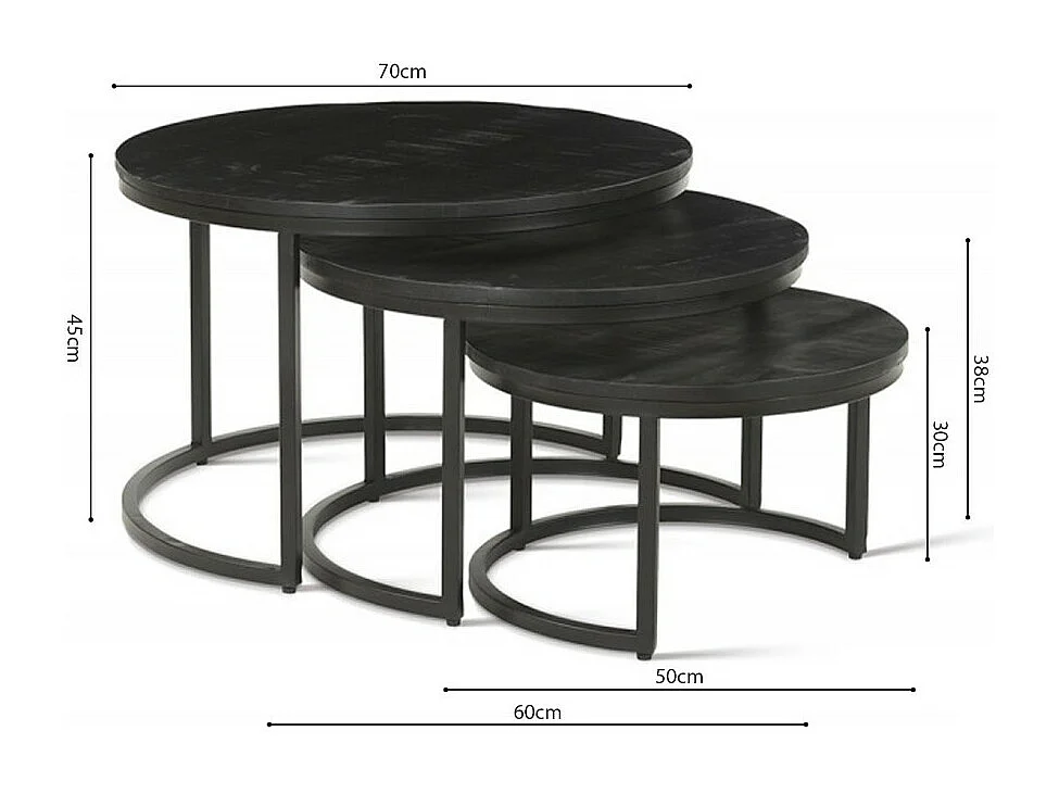 Table basse ARNOLD – Lot de 3 tables gigognes rondes – Noir et bois – Style contemporain