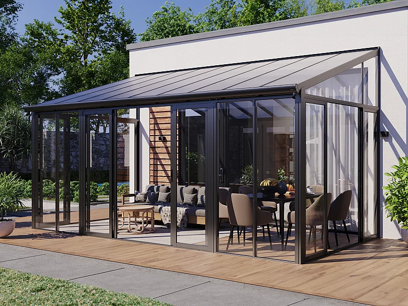 Veranda - Aluminium & Polycarbonat - mit UV-Schutz - 15,8 m² - Anthrazit - MATHILDA