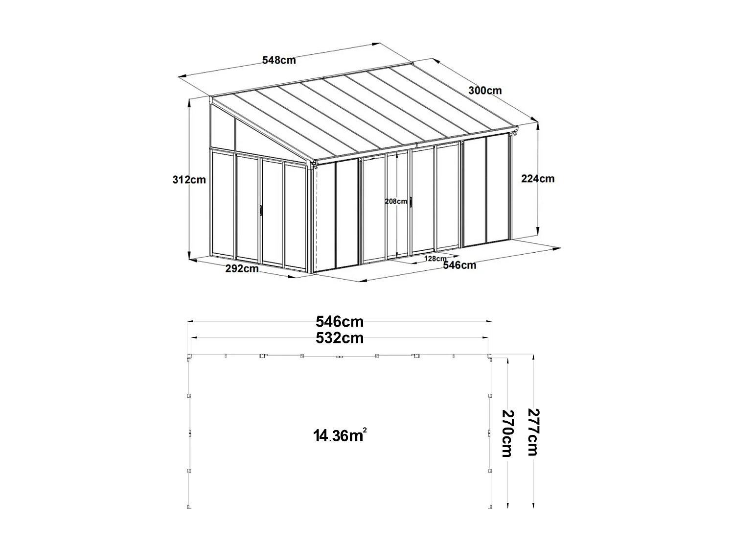 Terraza cerrada de aluminio y policarbonato con protección UV - 15,8 m² - antracita - MATHILDA