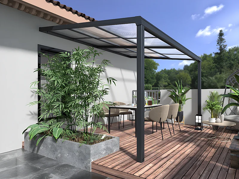 Pergola adossée en aluminium avec toit coulissant - 12 m² - anthracite - IZEDA