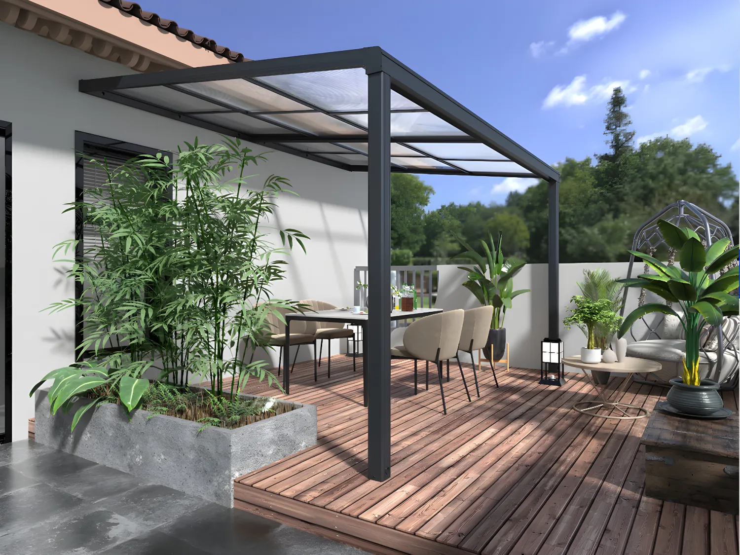 Terrassendach anlehnend - mit Schiebedach - 12 m² - Anthrazit - IZEDA