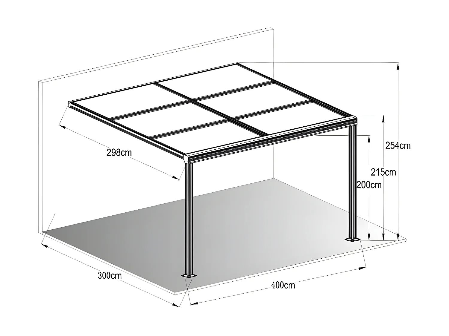 Pergola voor tegen de muur met schuifbaar dak - 12 m² - Antraciet - IZEDA
