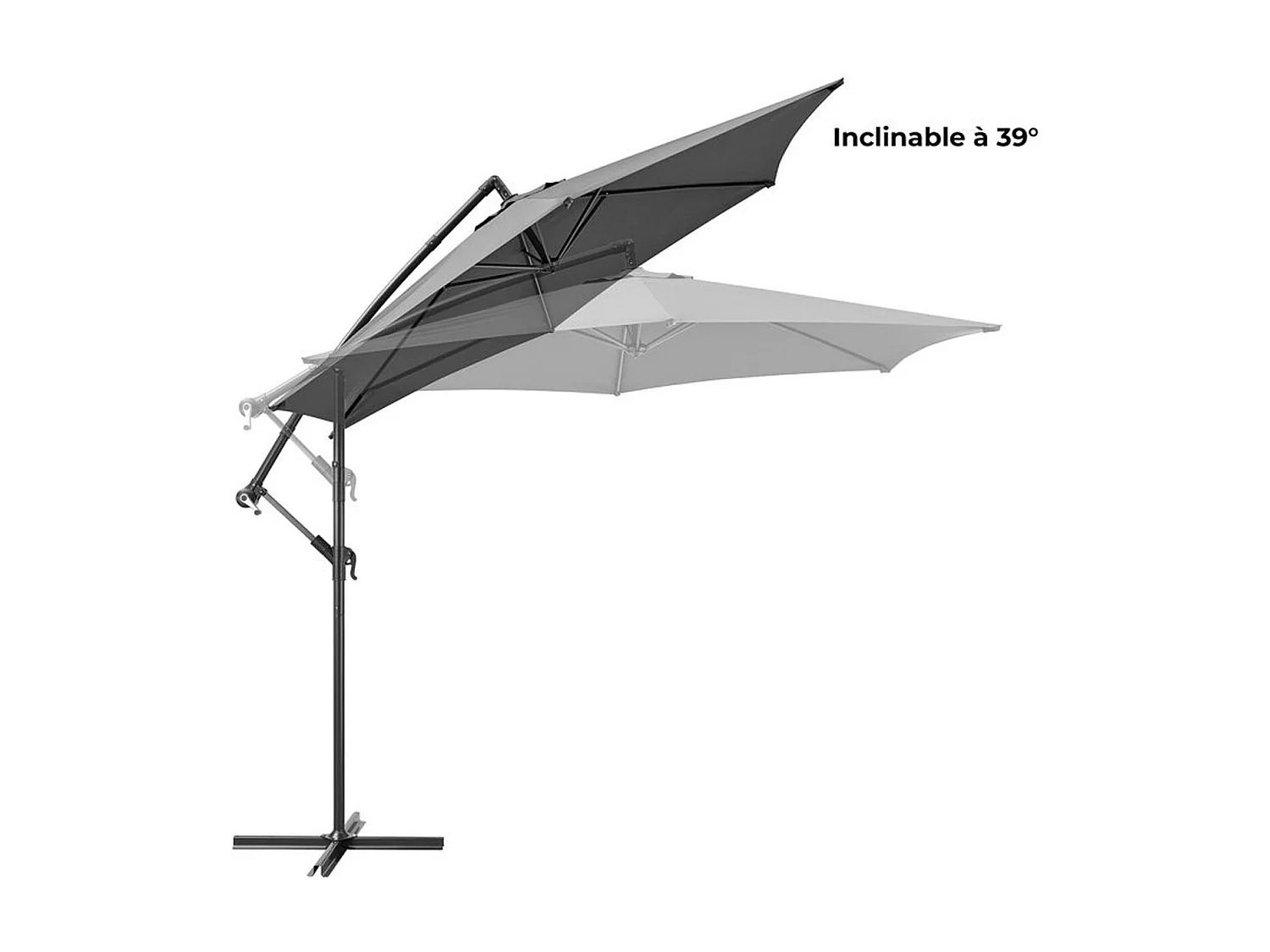 Parasol déporté AUREA Ø3,0 m – Mât aluminium, toile polyester 180 g/m², gris