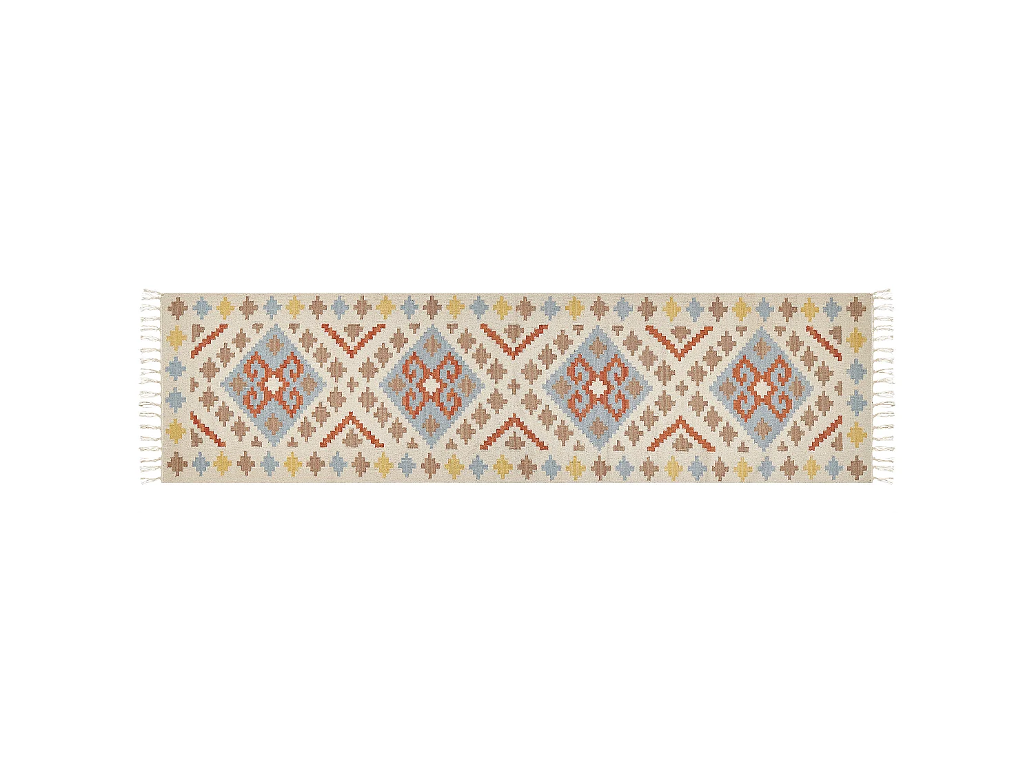 Alfombra kilim de algodón beige/azul/amarillo/naranja 80 x 300 cm ATAN