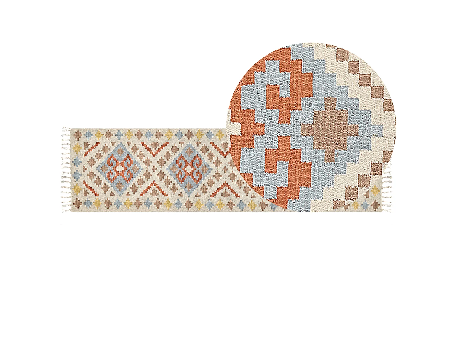 Alfombra kilim de algodón beige/azul/amarillo/naranja 80 x 300 cm ATAN