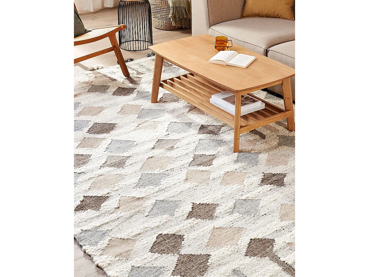Alfombra kilim de lana beige/gris/marrón 200 x 300 cm KAGHTSRASHEN