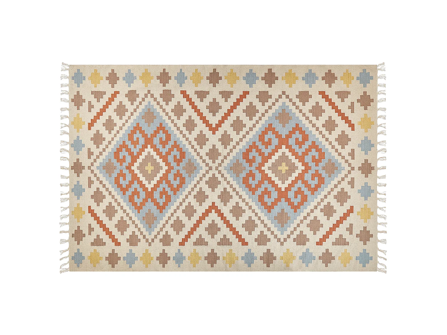 Alfombra kilim de algodón beige/azul/amarillo/naranja 200 x 300 cm ATAN