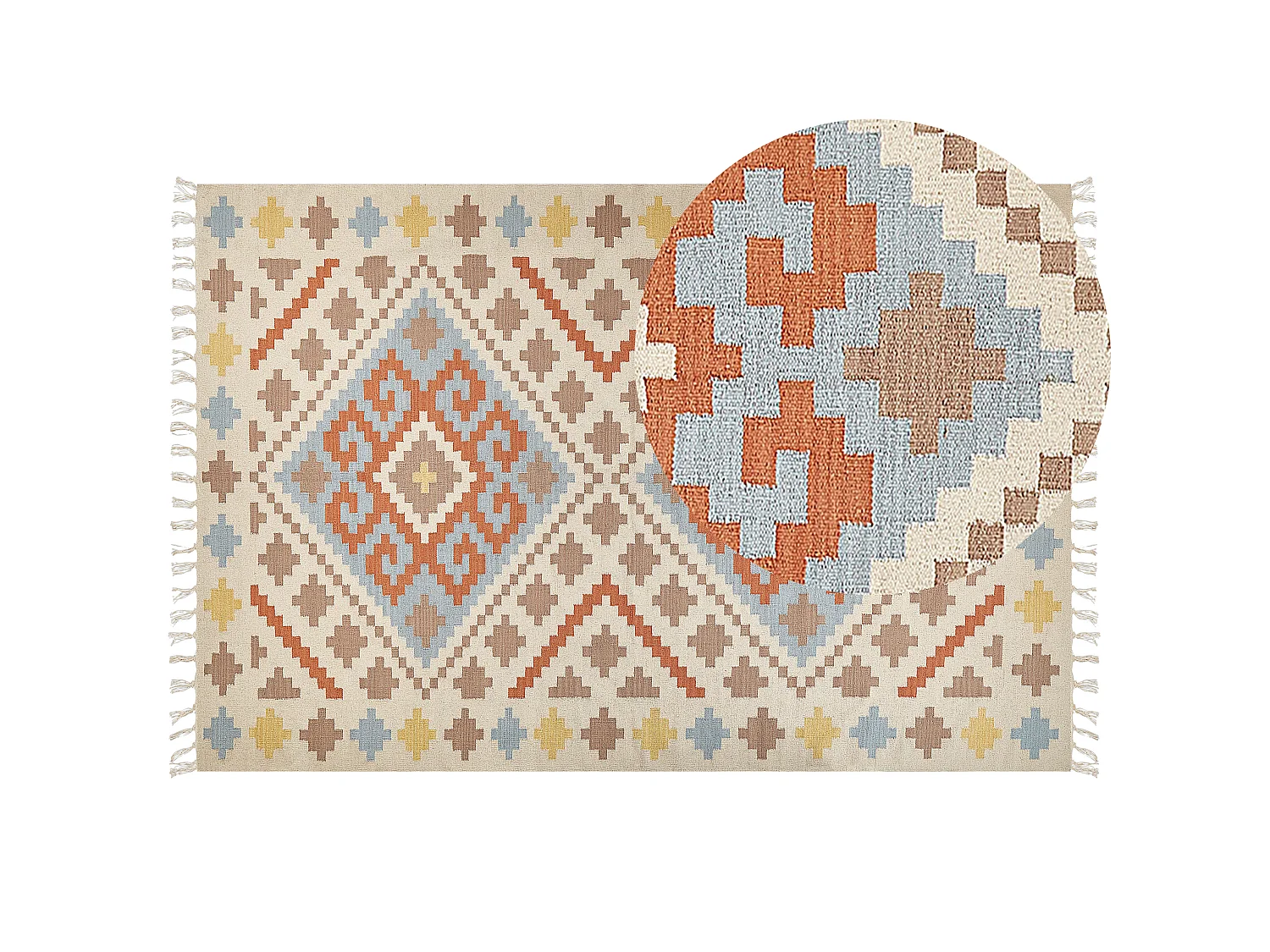 Alfombra kilim de algodón beige/azul/amarillo/naranja 200 x 300 cm ATAN