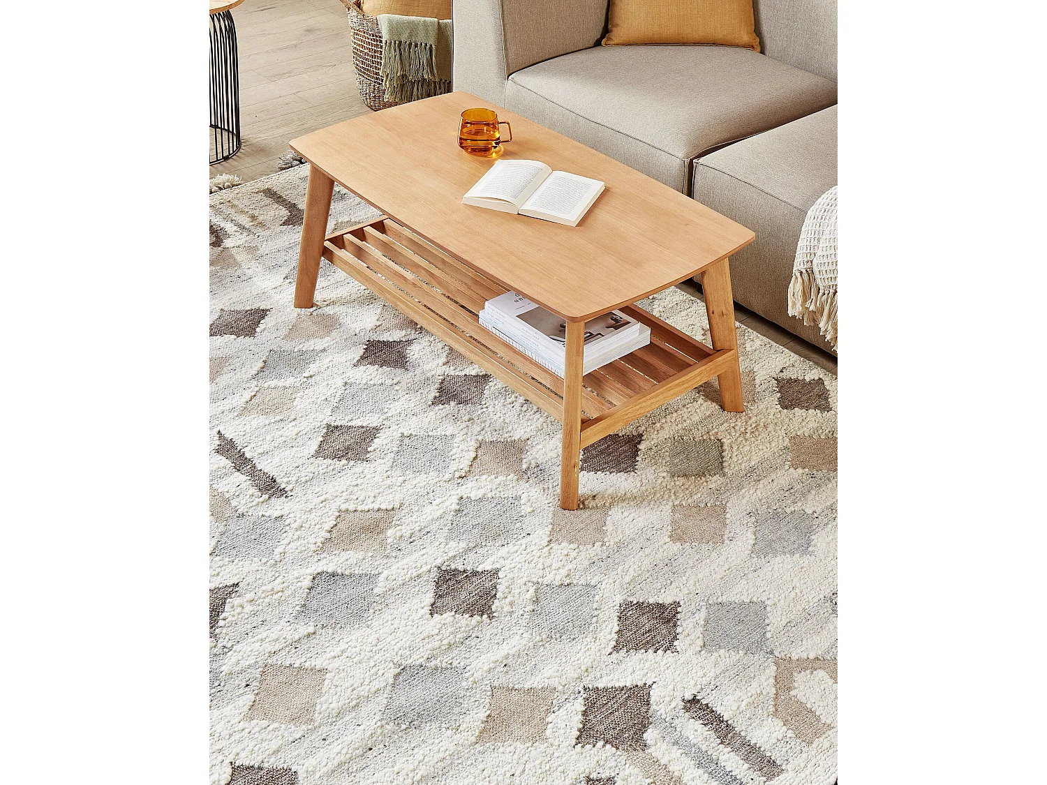 Tapis KAGHTSRASHEN Beige 160 x 230 cm Laine Kilim