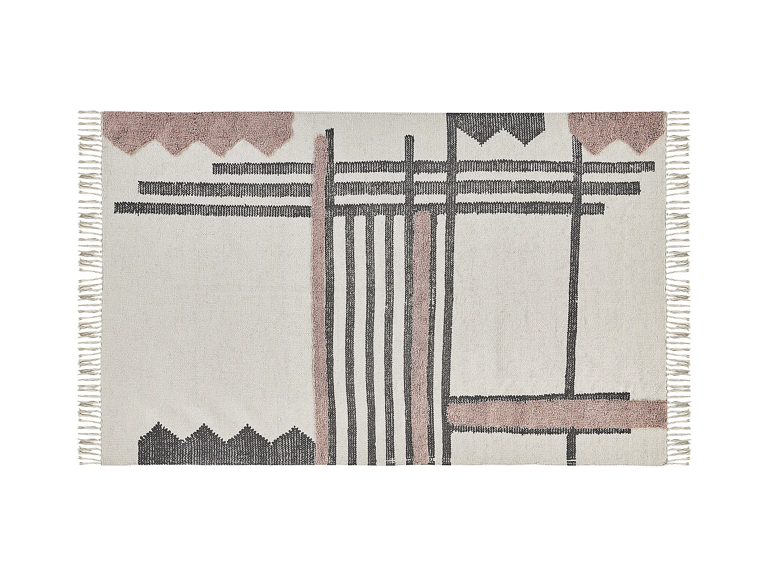 Tappeto rettangolare beige e nero in cotone 140 x 200 cm MURADIYE