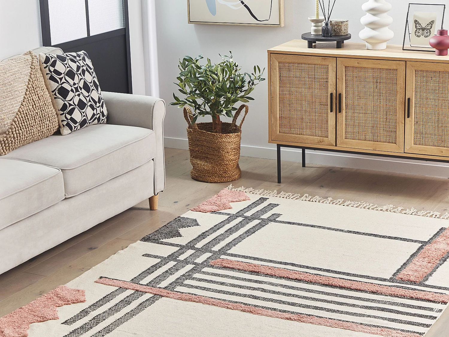 Vloerkleed katoen beige/zwart 140 x 200 cm MURADIYE