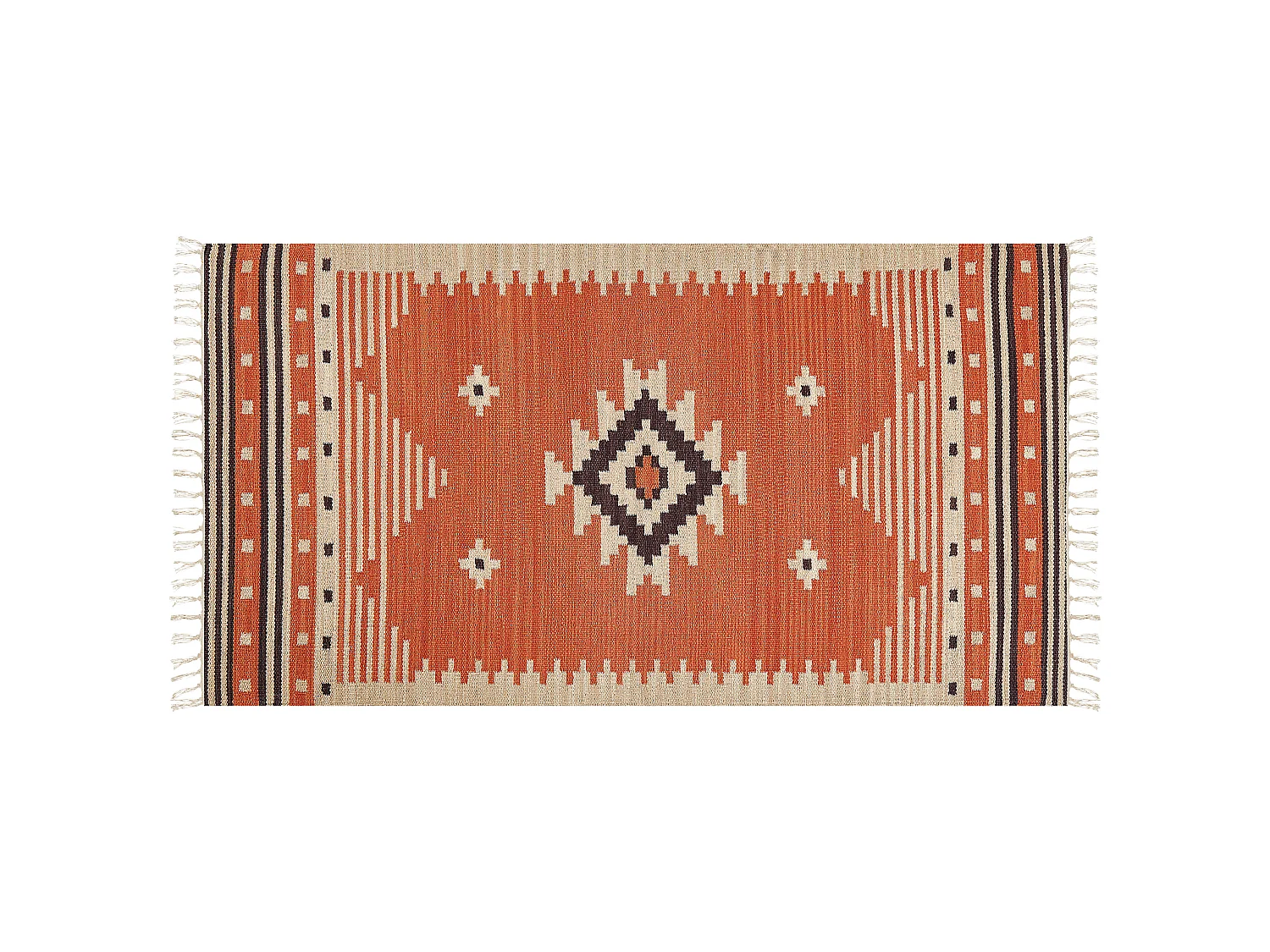 Kelim-Teppich Baumwolle orange 80 x 150 cm handgewebt geometrisches Muster Gavar