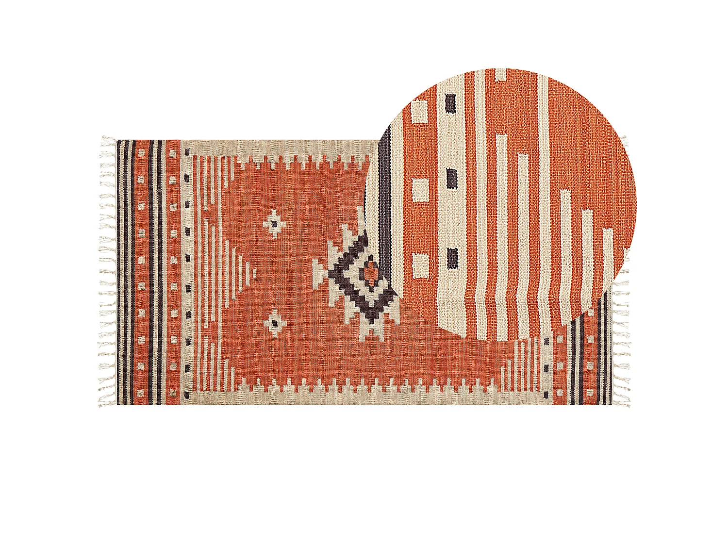 Kelim-Teppich Baumwolle orange 80 x 150 cm handgewebt geometrisches Muster Gavar