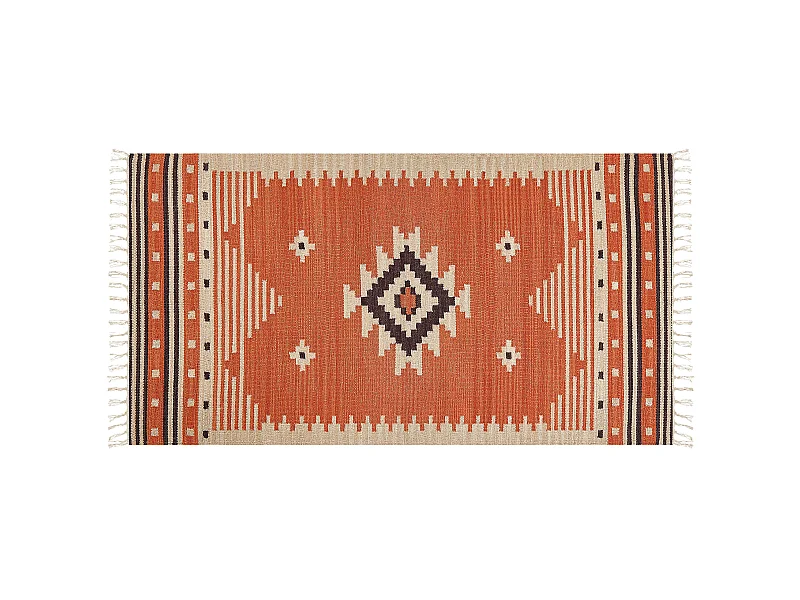 Kelim-Teppich Baumwolle orange 80 x 150 cm handgewebt geometrisches Muster Gavar
