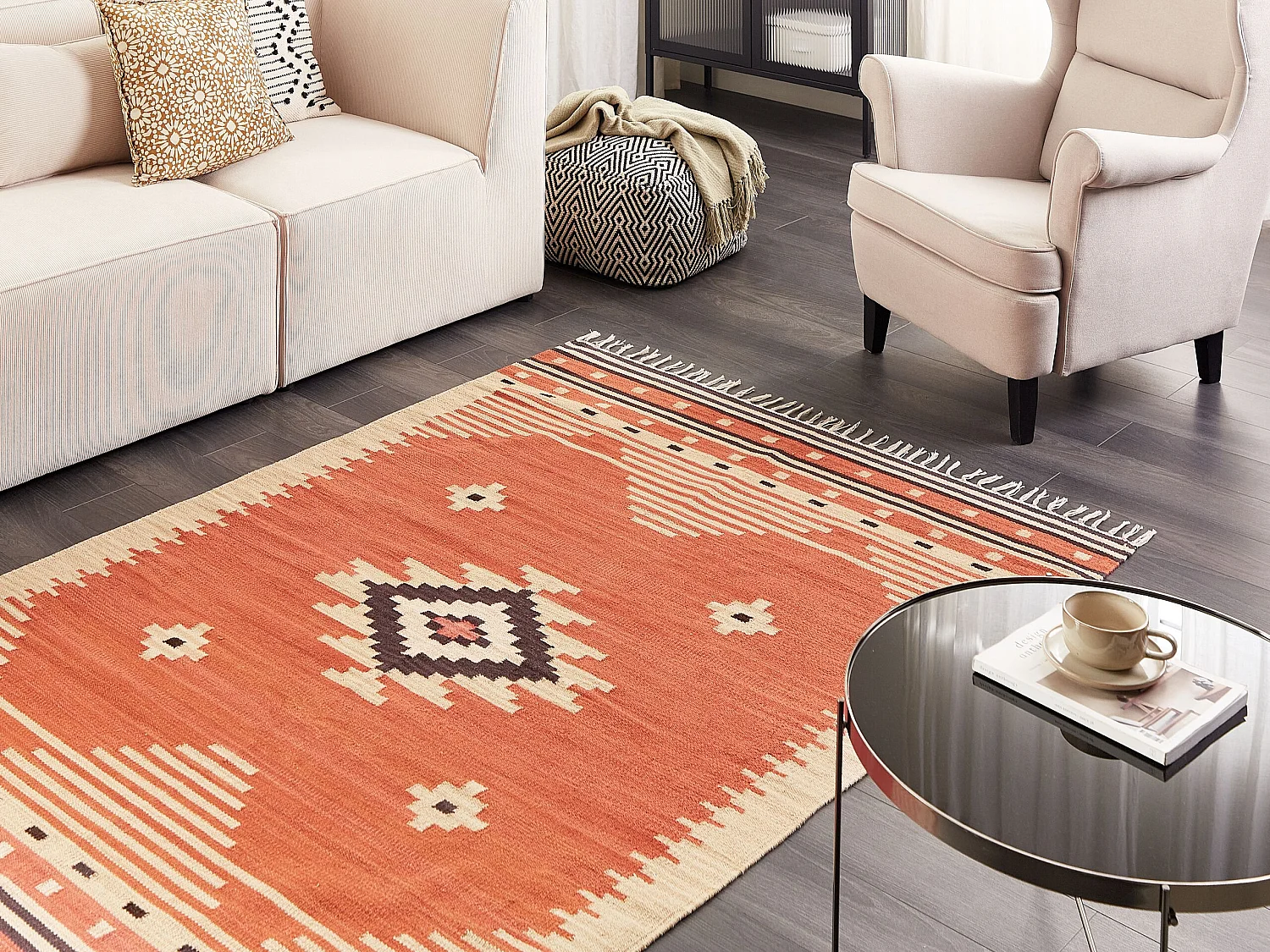 Tapis kilim en coton 140 x 200 cm orange GAVAR