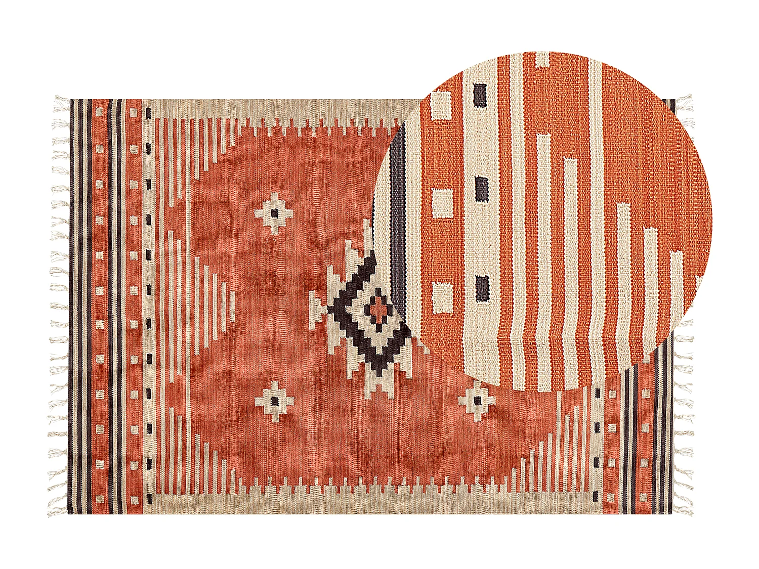 Kelim-Teppich Baumwolle orange 140x200 cm handgewebt geometrisches Muster Gavar