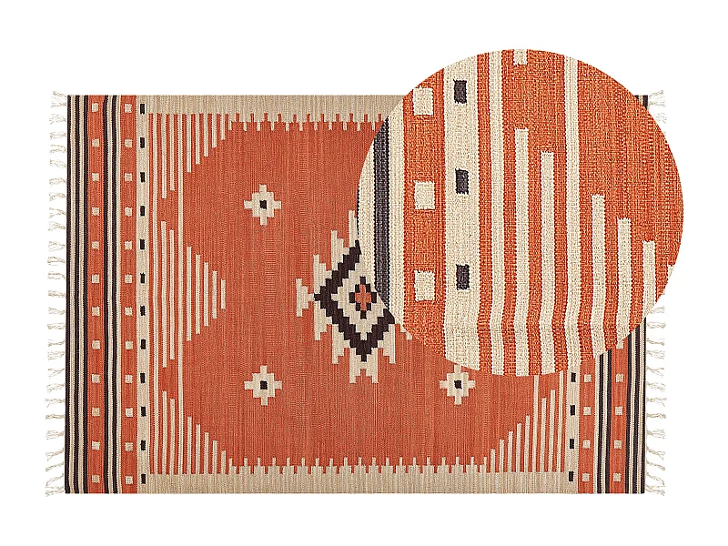 Kelim-Teppich Baumwolle orange 140x200 cm handgewebt geometrisches Muster Gavar