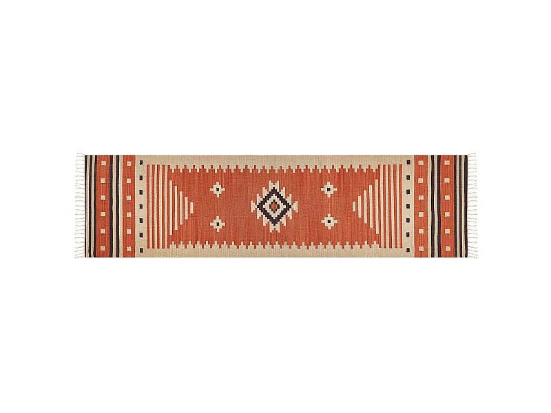 Alfombra kilim de algodón naranja/beige/marrón 80 x 300 cm GAVAR