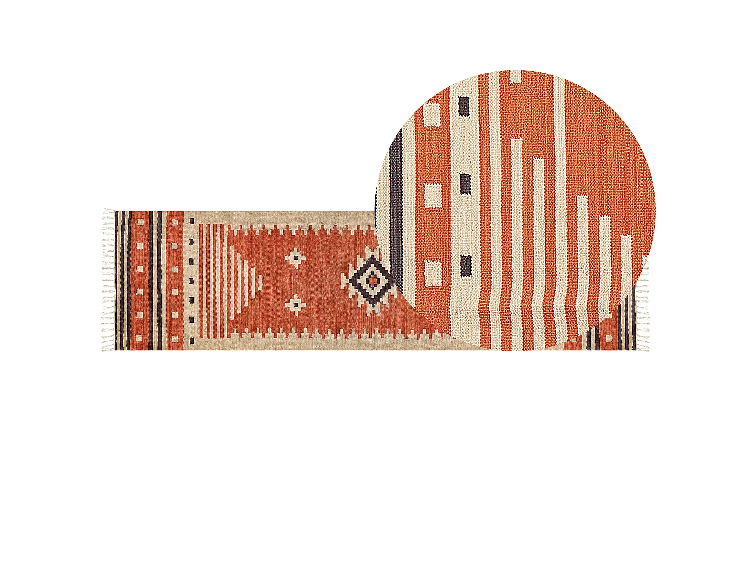 Kelim-Teppich Baumwolle orange 80 x 300 cm handgewebt geometrisches Muster Gavar