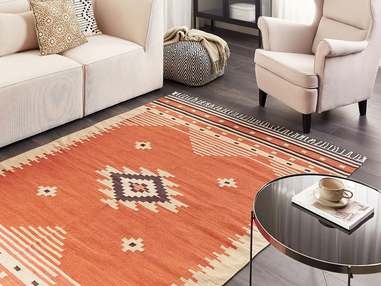 Tapis kilim en coton 160 x 230 cm orange GAVAR