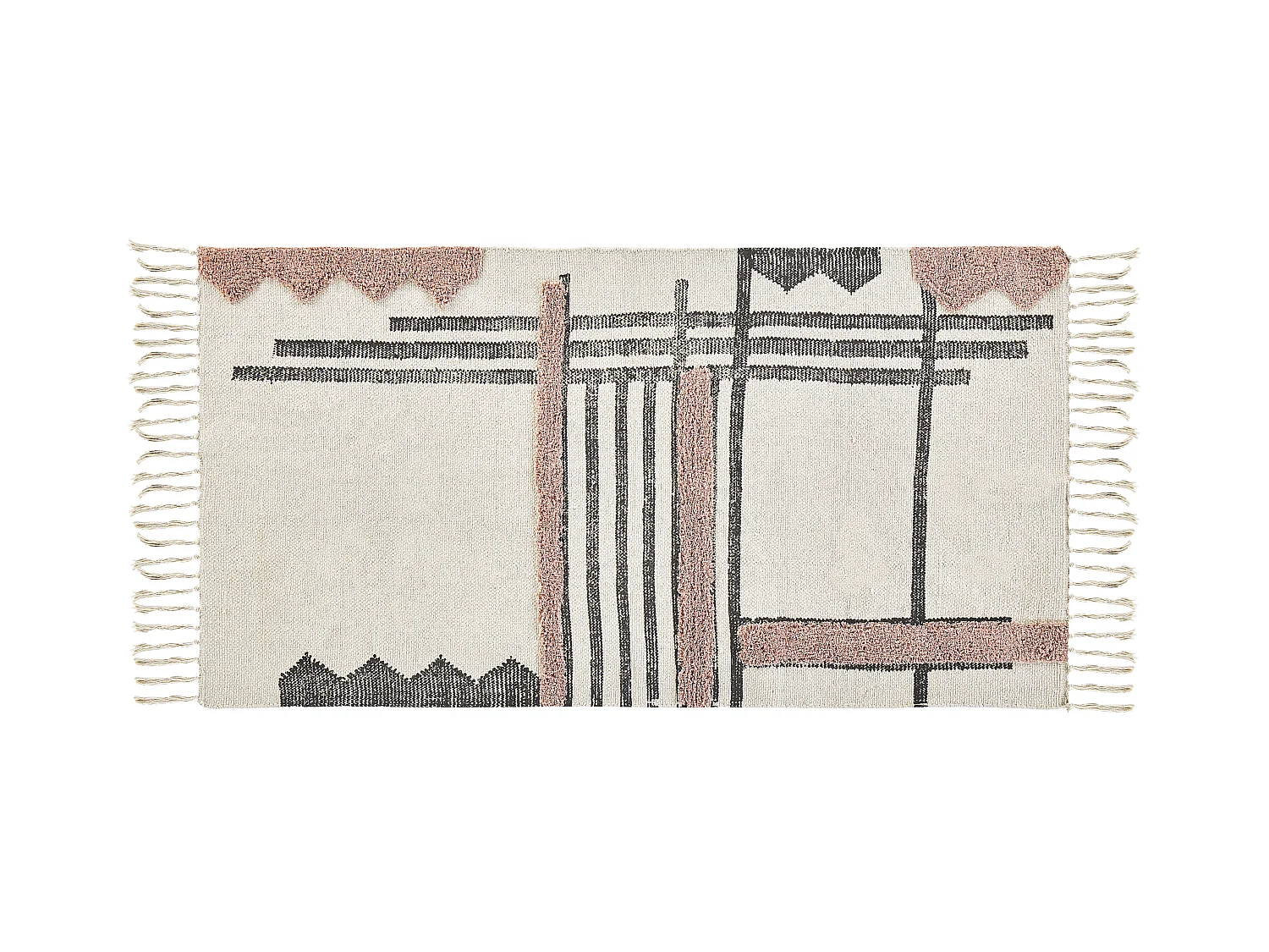 Tappeto rettangolare beige e nero in cotone 80 x 150 cm MURADIYE