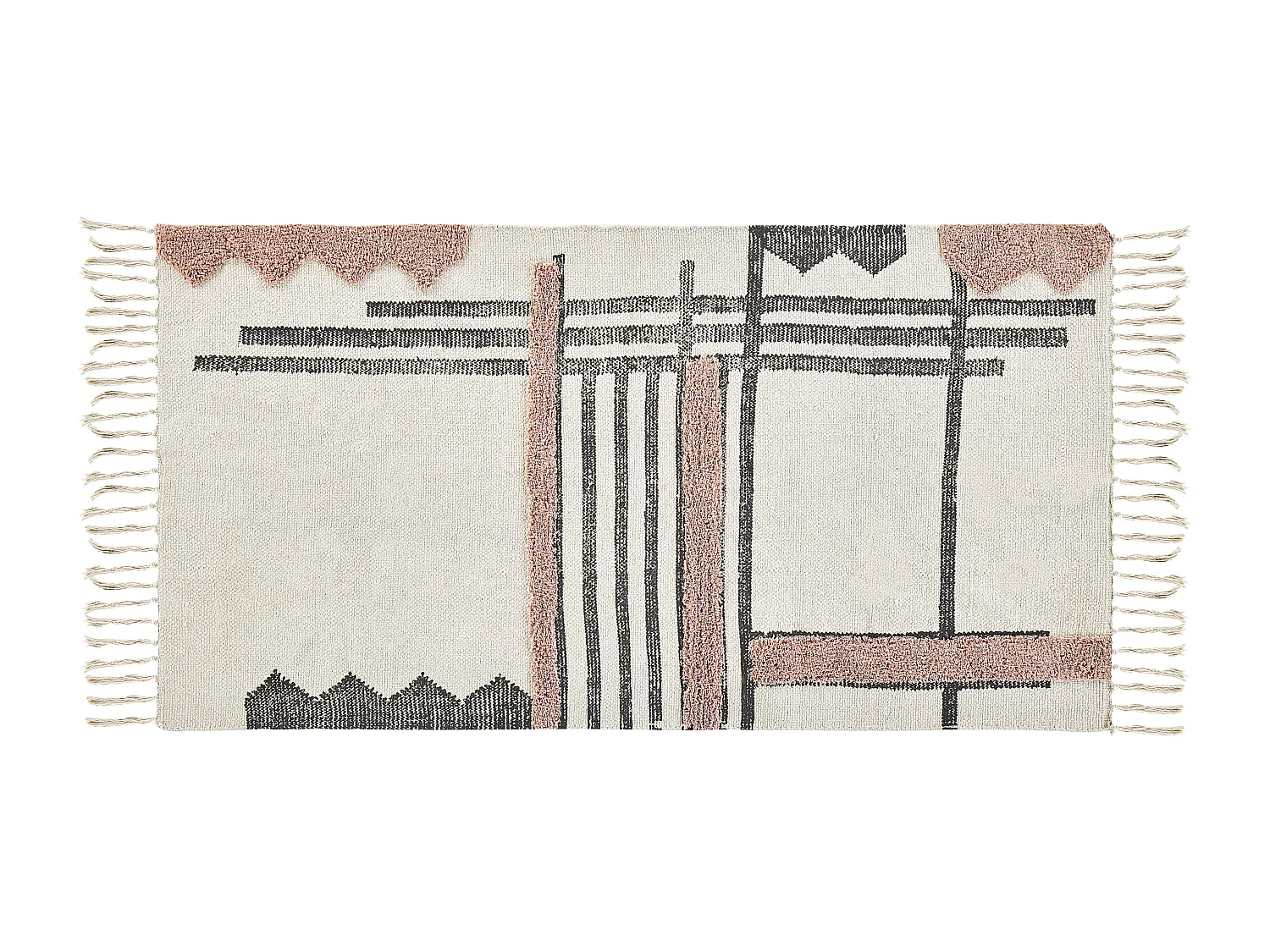 Tappeto rettangolare beige e nero in cotone 80 x 150 cm MURADIYE