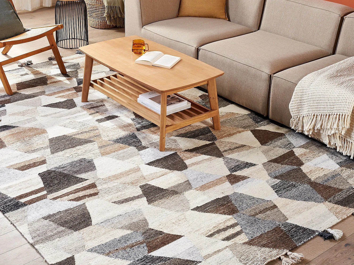 Rug ARGAVAND Beige 200 x 300 cm Wool Kilim
