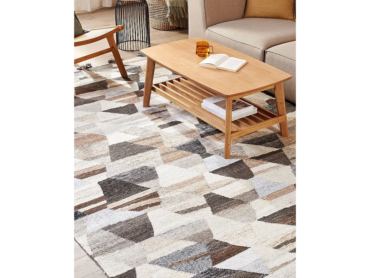 Alfombra kilim de lana beige/marrón/negro 160 x 230 cm ARGAVAND