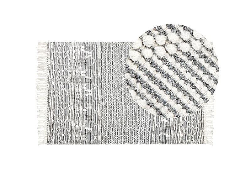 Boho Wollteppich handgewebtes Geometrisches Muster mit Quasten 160 x 230 cm Beige und Grau Solhan