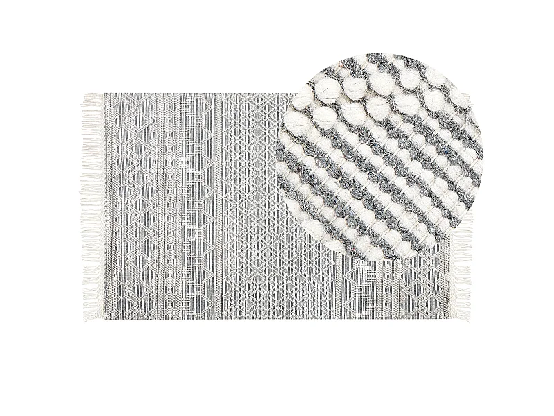 Boho Wollteppich handgewebtes Geometrisches Muster mit Quasten 160 x 230 cm Beige und Grau Solhan