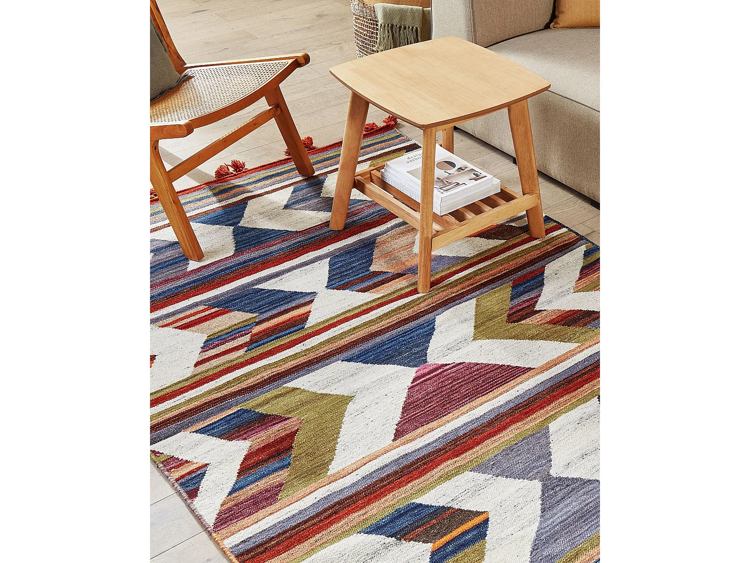 Alfombra kilim de lana azul/rojo/verde 140 x 200 cm MRGASHAT