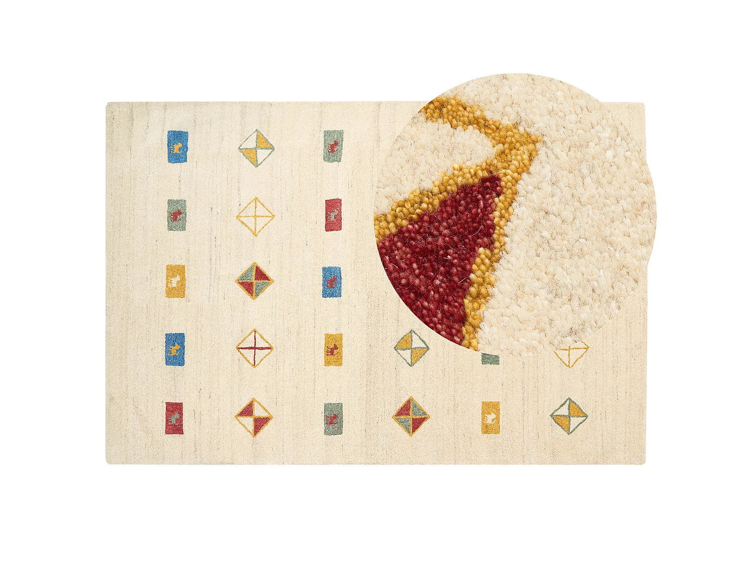 Gabbeh Teppich beige aus Wolle 200 x 300 cm Hochflor geometrisches Muster weich Misinli