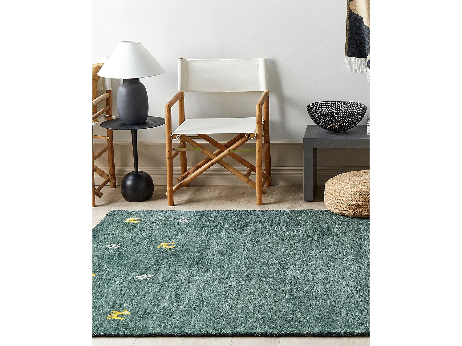 Gabbeh Teppich Wolle Grün Western Tiermotiv Handgetuftet 160 x 230 cm Calti