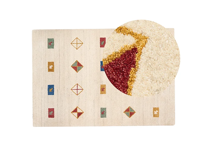 Gabbeh Teppich beige aus Wolle 160 x 230 cm Hochflor geometrisches Muster weich Misinli