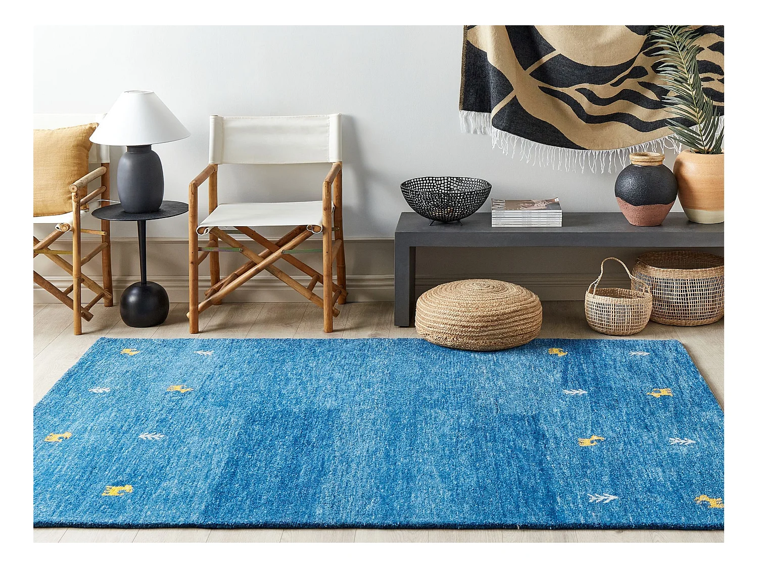 Gabbeh Teppich Wolle blau 160 x 230 cm Kurzflor CALTI