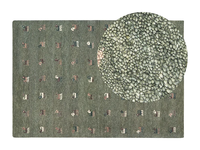 Gabbeh Teppich Wolle grün 160 x 230 cm Tiermuster Hochflor KIZARLI