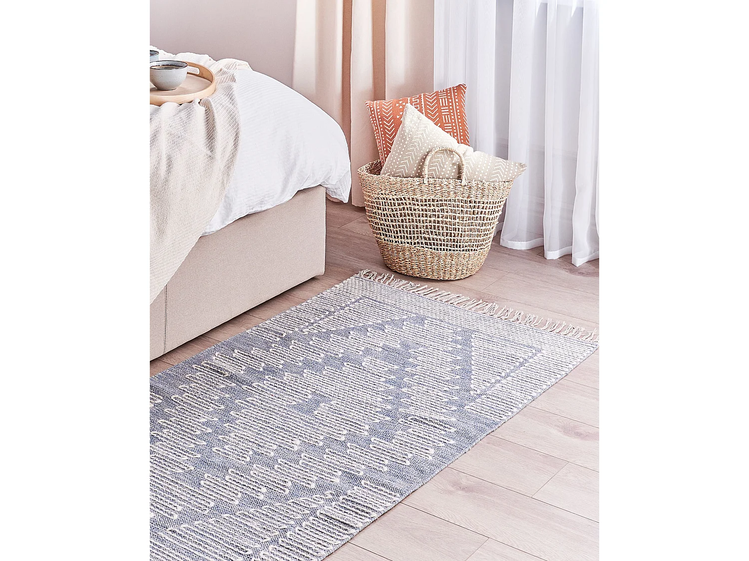 Alfombra de algodón azul/blanco crema 80 x 150 cm ANSAR