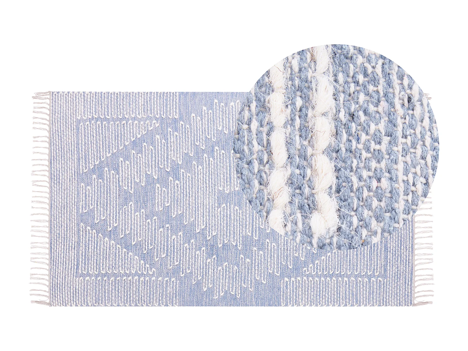 Alfombra de algodón azul/blanco crema 80 x 150 cm ANSAR