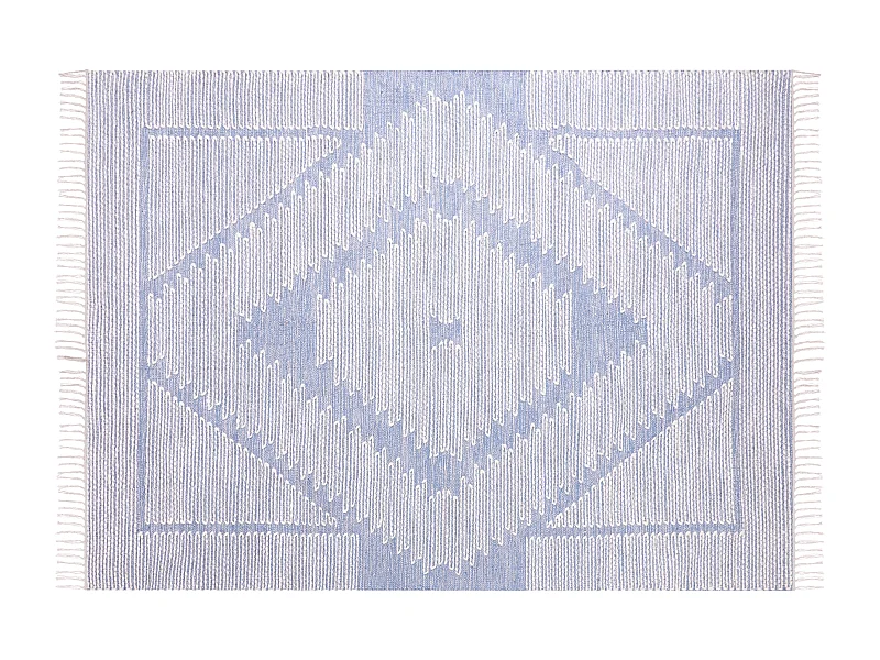 Teppich Baumwolle und Wolle blau / weiß mit geometrischem Muster 140x200cm Ansar