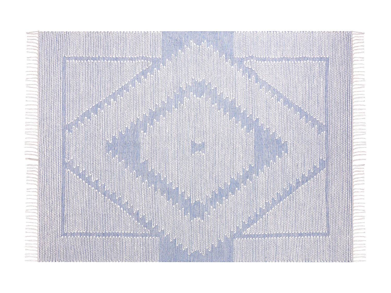 Teppich Baumwolle und Wolle blau / weiß mit geometrischem Muster 140x200cm Ansar