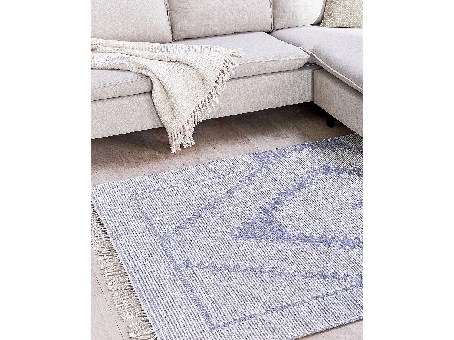 Teppich Baumwolle und Wolle blau / weiß mit geometrischem Muster 140x200cm Ansar