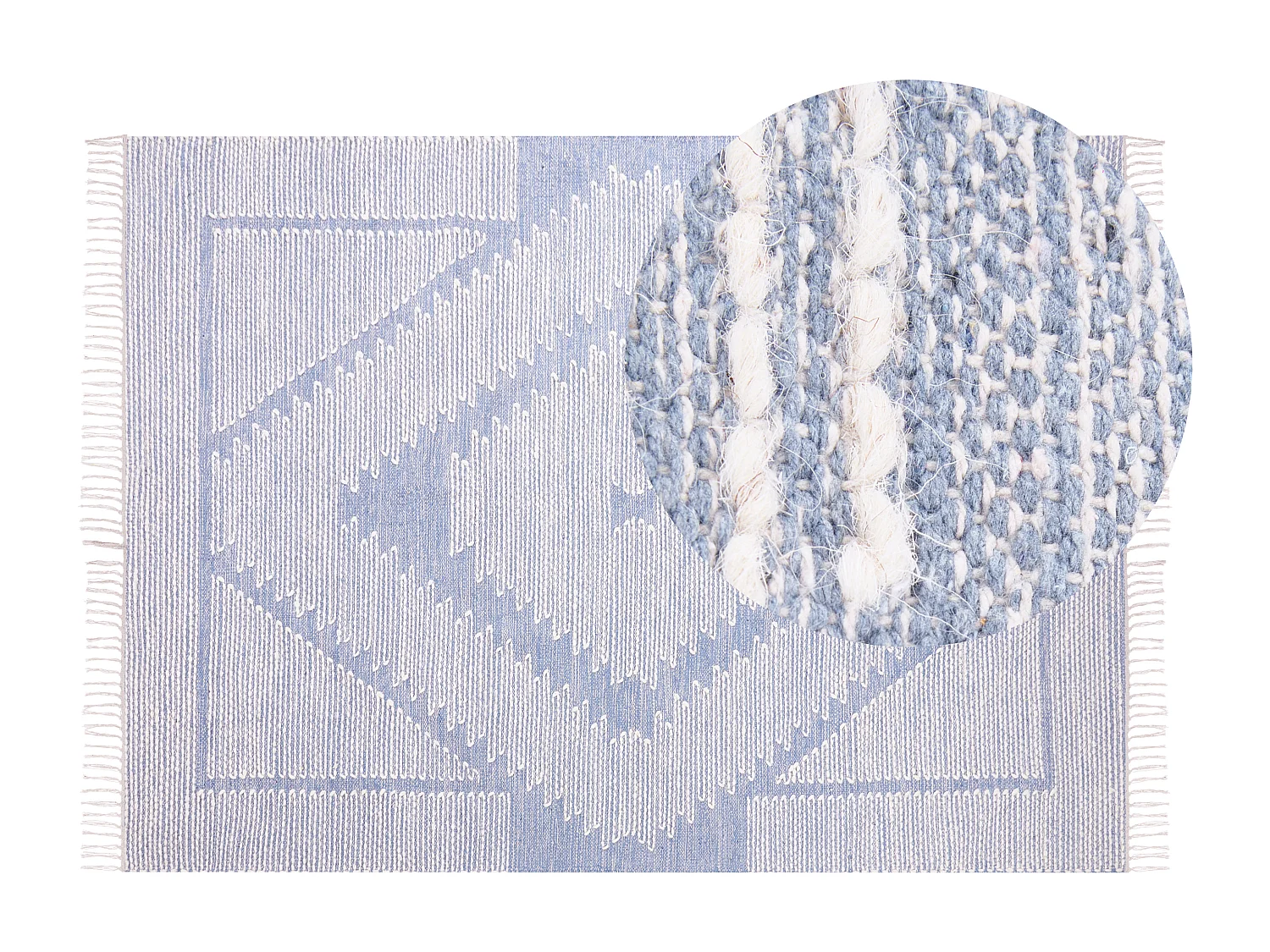 Teppich Baumwolle blau / cremeweiss 140 x 200 cm geometrisches Muster Kurzflor ANSAR