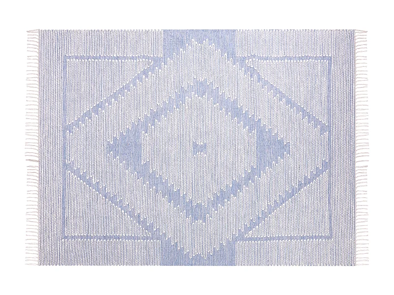 Teppich Baumwolle blau / cremeweiss 160 x 230 cm geometrisches Muster Kurzflor ANSAR